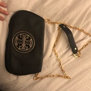 Tory Burch black leather clutch purse